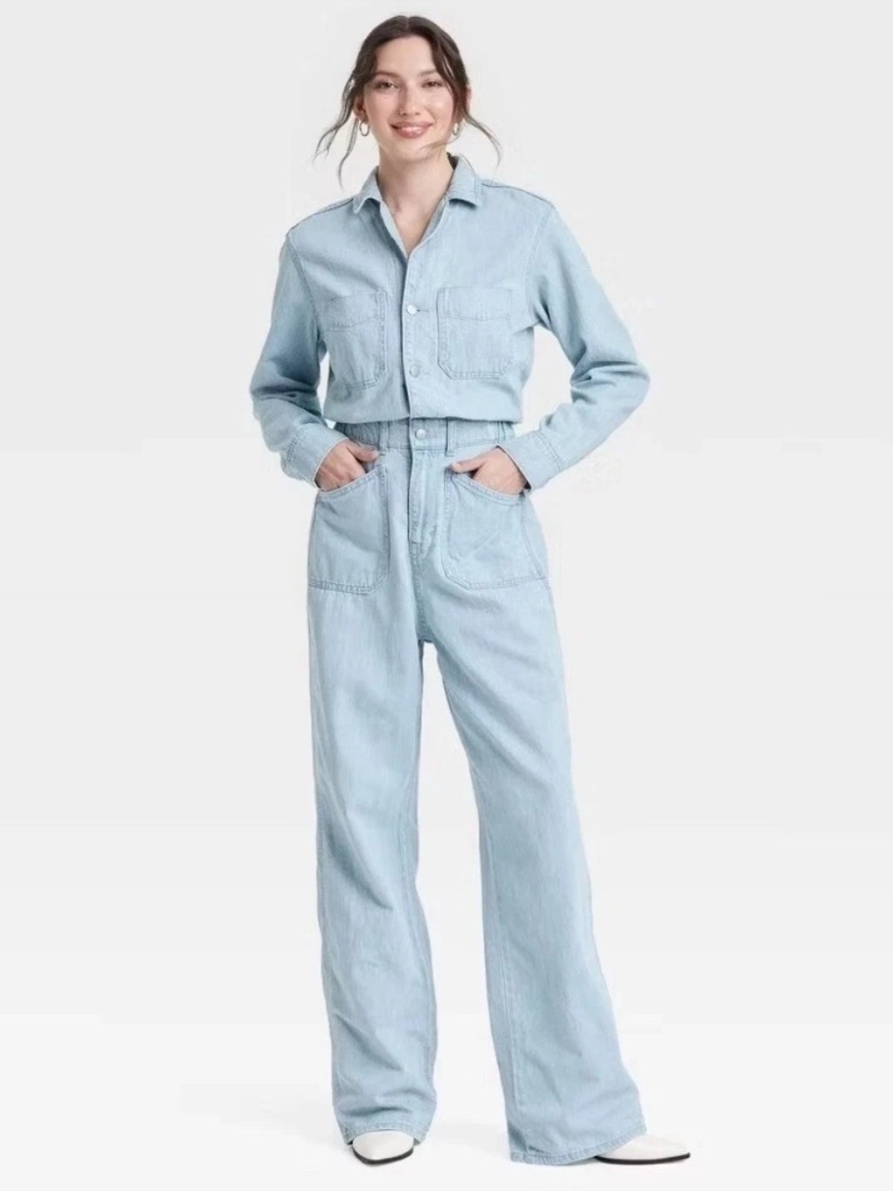 NEW 28 waist universal thread 
Boho style Denim wide leg Jumpsuit  Button-Up